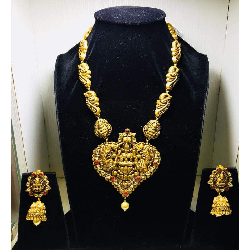 916 gold antique goddess laxmi design long necklace set bj-n002